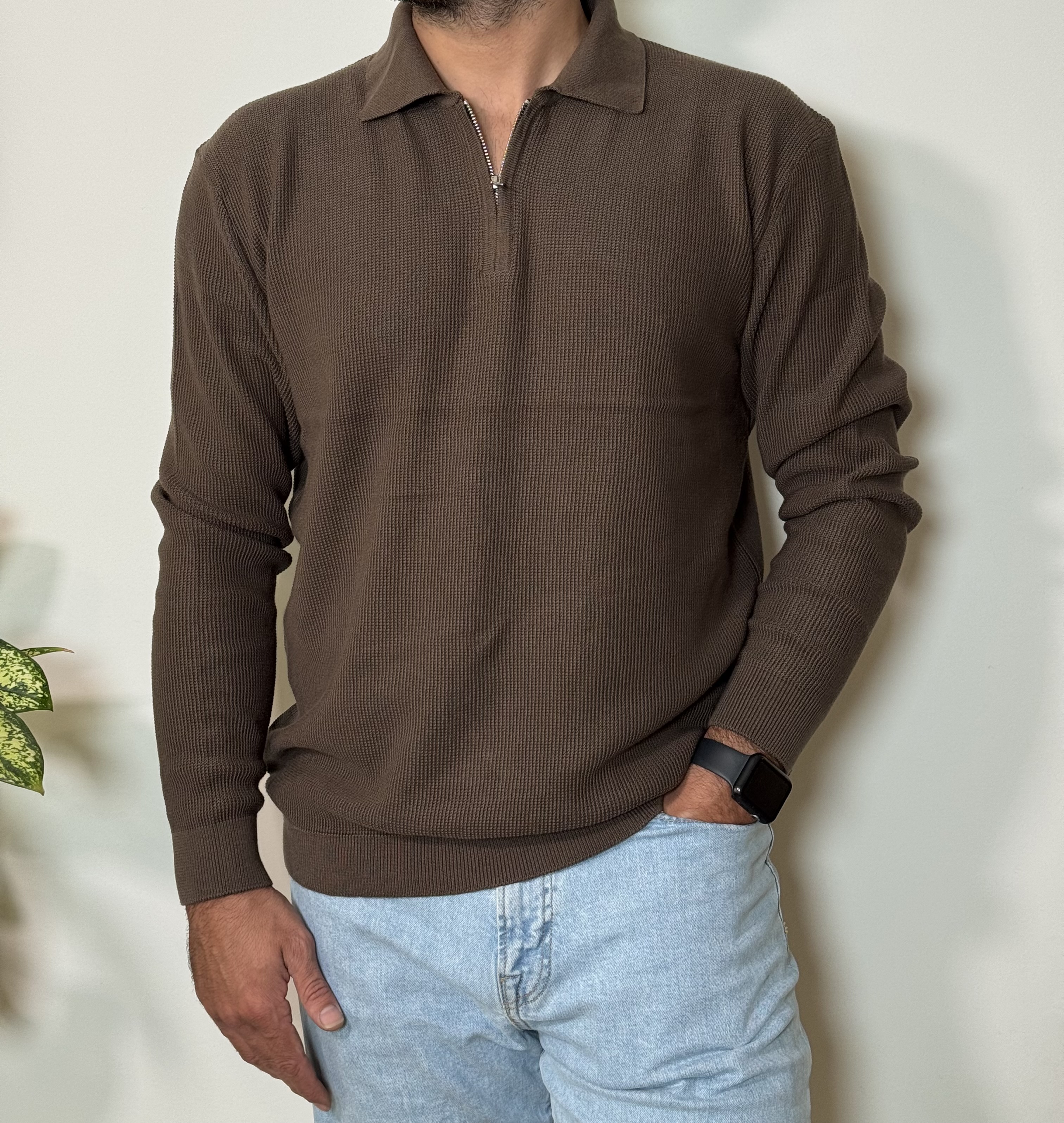 بافت آستین بلند نیم زیپ Zara